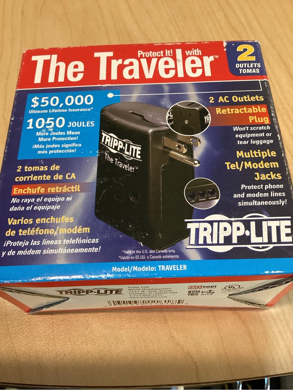 Tripp Lite Traveler Portable Surge Protector Laptop/Notebook/Phone 1050 Joules